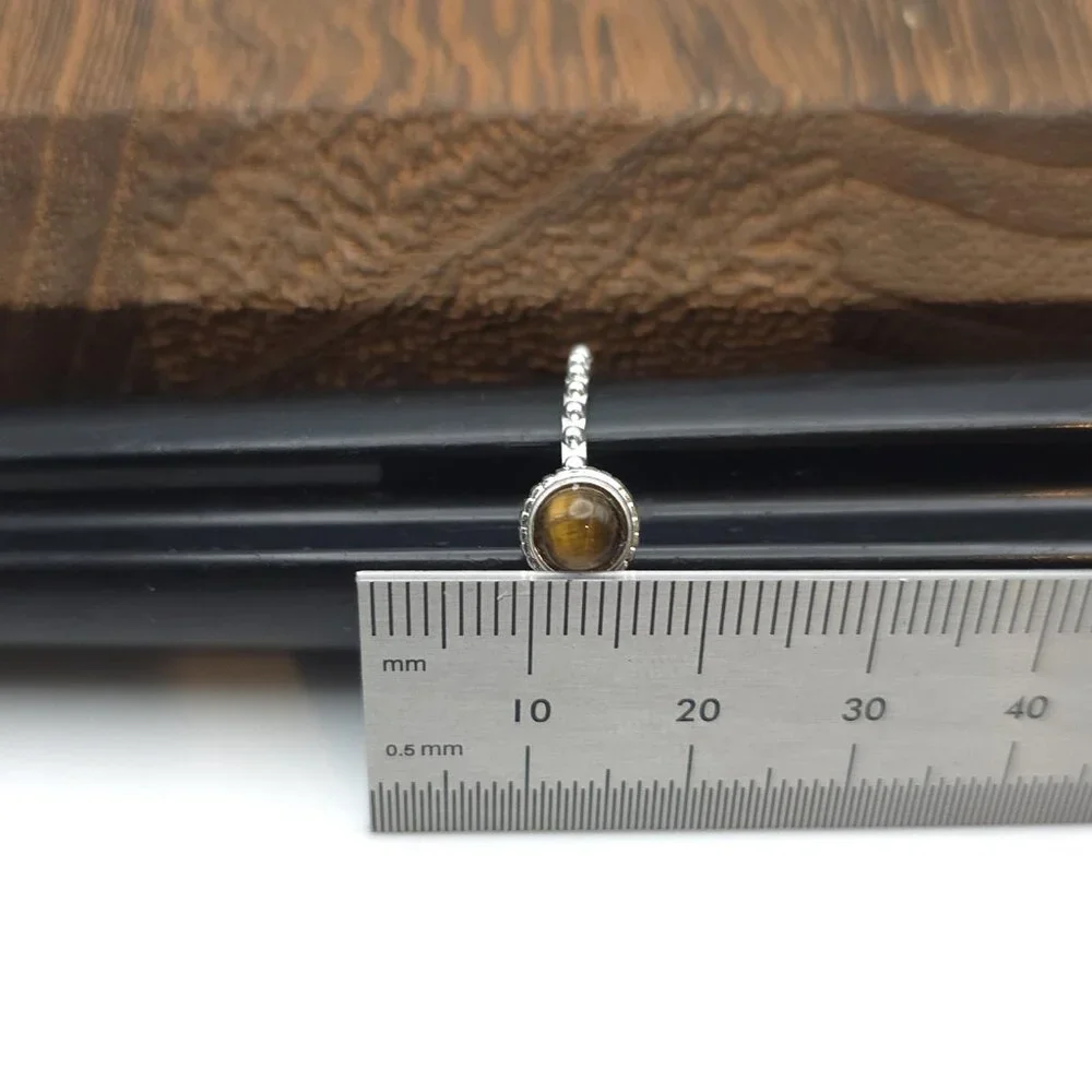 Size 8 Sterling Silver Round Tiger's Eye Stone Ring A1166 - Picture 6 of 7